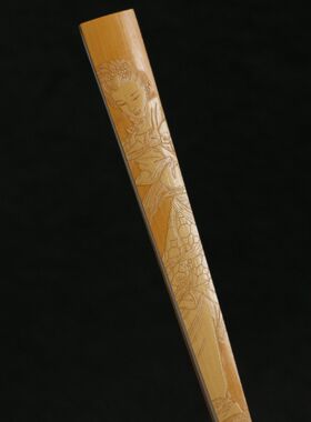 王伟本工扇骨老玉竹燕尾东阳名家戚挺飞本工雕刻侍女图文人折扇子