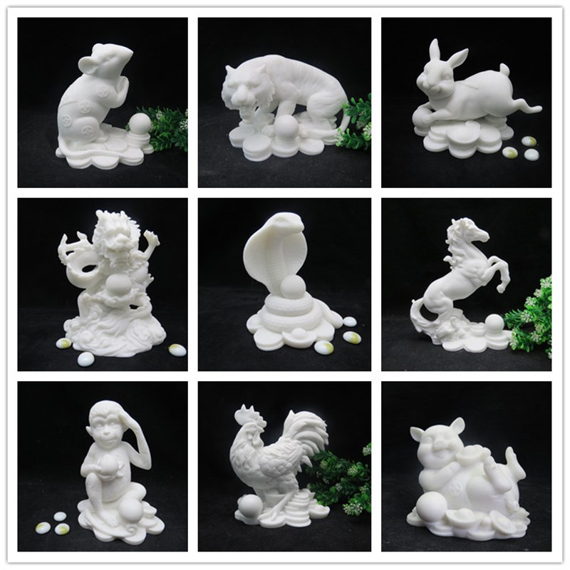十二生肖鼠牛虎兔龙蛇马猴鸡狗猪属相仿汉白玉石雕小动物摆件新款