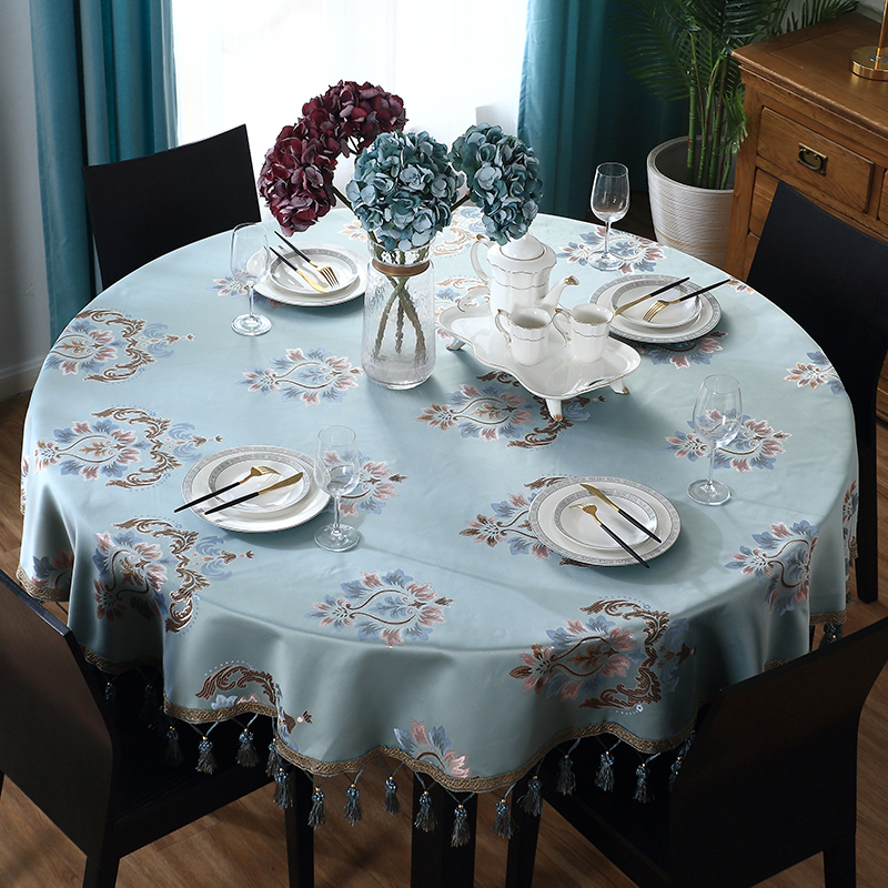 欧式1.5米圆桌子桌垫定制尺寸茶几桌布定制展会台布浅蓝色餐桌布
