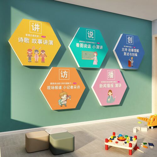 播音口才教室布置幼儿园环创主题装饰台背景培训机构墙面主持文化