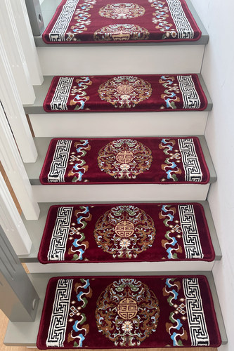 家用别墅大理石实木楼梯地毯踏步垫防滑定制无胶自粘长方形可水洗