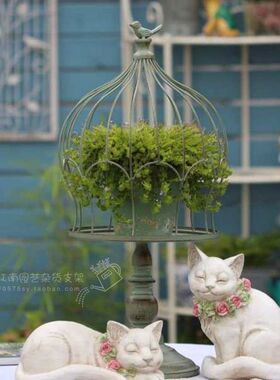 法式乡村做旧鸟笼架 欧式铁艺复古鸟笼 花园杂货 烛台 庭院摆设