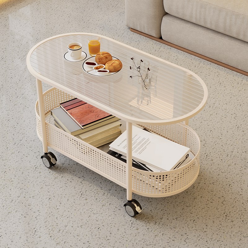 奶油风客厅茶几家用小户型可移动小推车简约现代创意玻璃小桌子