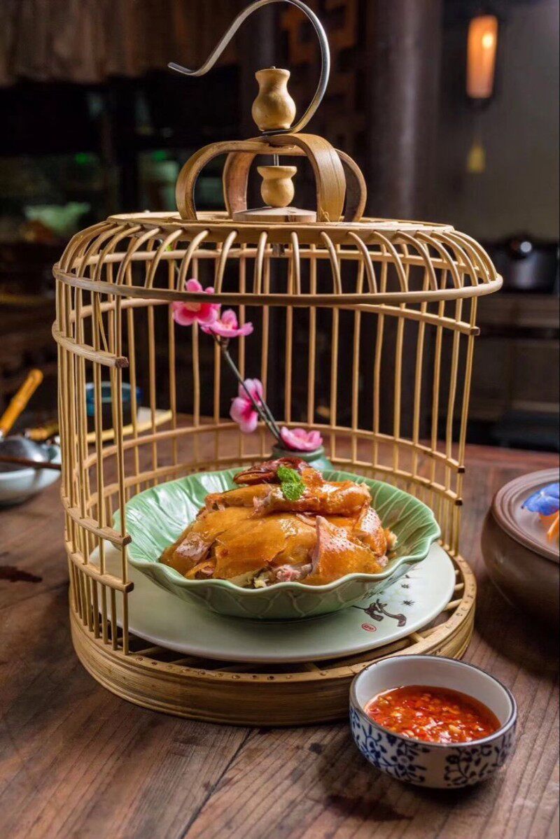 创意特色鸟笼餐具酒店明档饭店农家乐竹制餐具个性异形菜盘点心篮