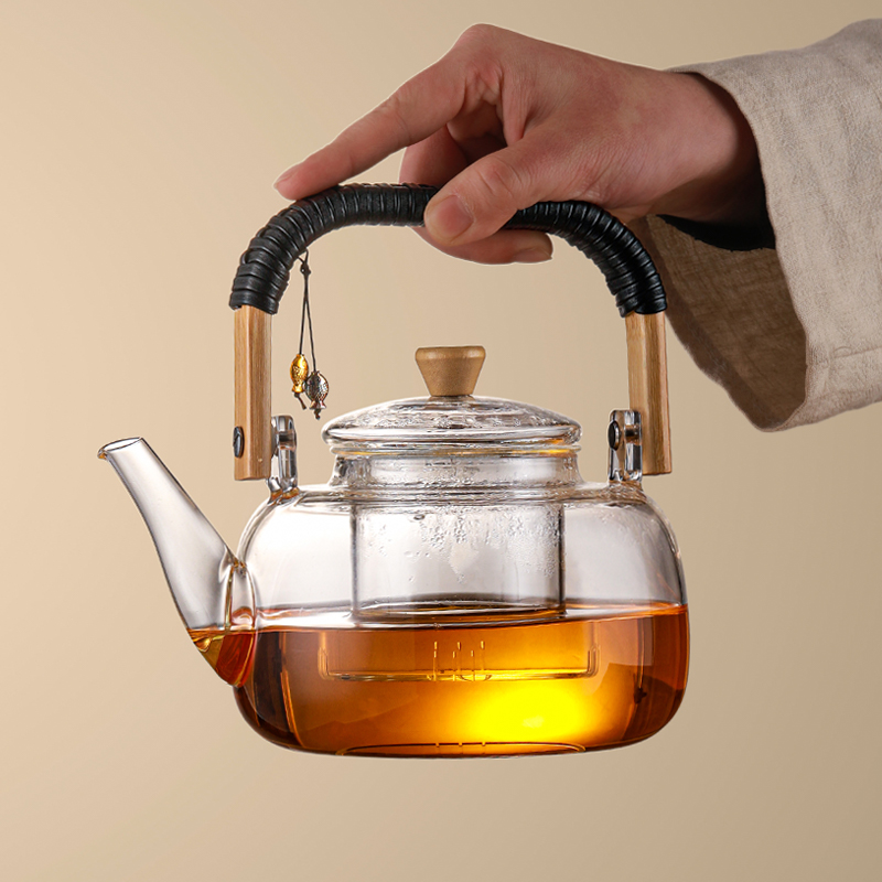 提梁壶茶水分离煮茶壶加厚耐热透明全玻璃泡茶壶耐高温家用单个沏