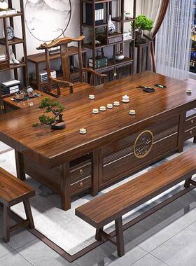 实木公大板茶桌茶台组合新式FFG中办茶几桌茶具套装简家用功夫茶
