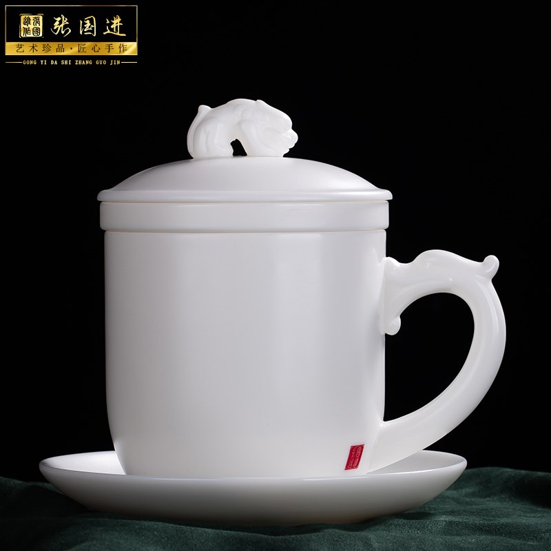 张国进手作白瓷茶杯高端茶水分离水杯高档礼盒装办公杯大容量杯子