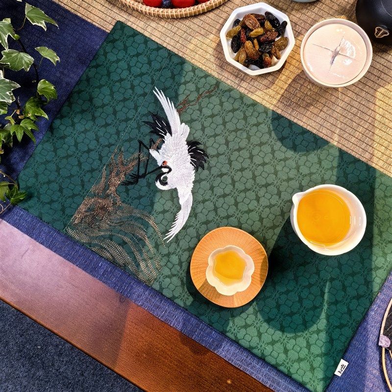 引之北宋米芾鹤刺绣茶垫水洗棉麻茶席布艺礼品复古茶布中干泡茶道,居家布艺,茶席,淘宝优惠券,粉丝福利购,淘宝优惠卷