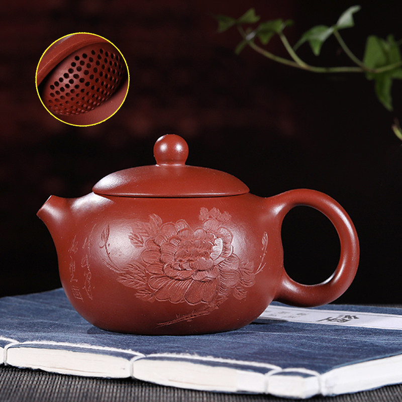 宜兴紫砂壶 原矿大红袍 朱泥 黑朱砂 花开富贵 西施壶 茶具