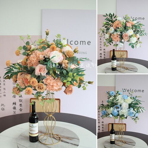 婚礼堂酒店圆桌转盘仿真花餐桌花摆花客厅假花会议桌摆件装饰花艺