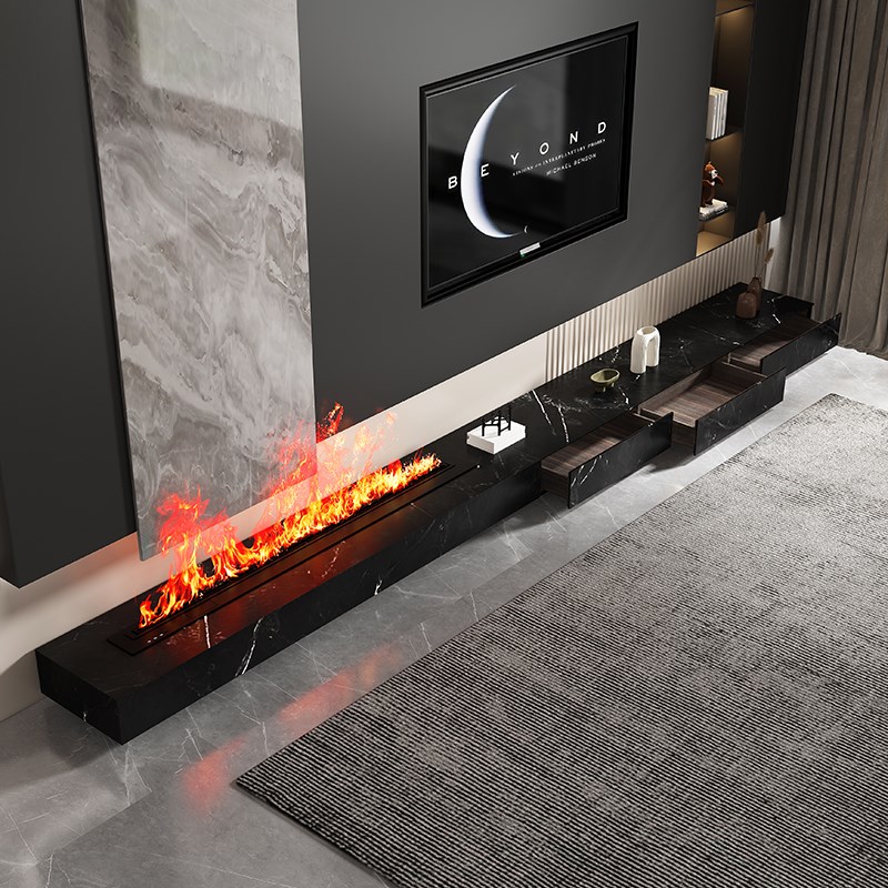 定制壁炉地台黑白根岩板电视柜茶几组合现代简约客厅黑色落地抽屉