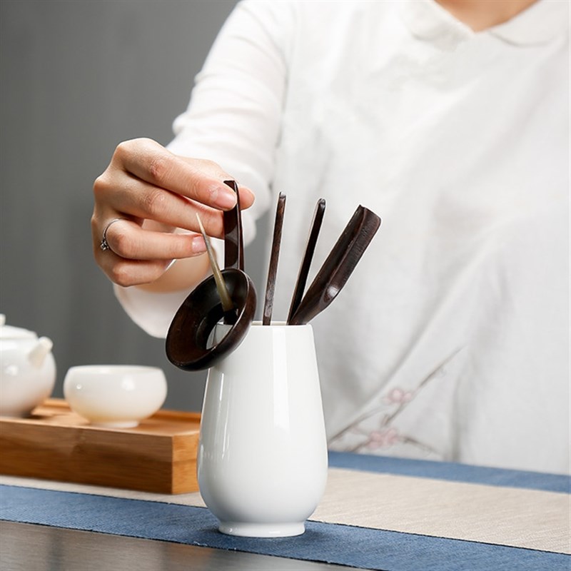 羊脂玉瓷茶道六君子功夫茶具配件套装黑檀木鸡翅木茶夹茶艺零配件