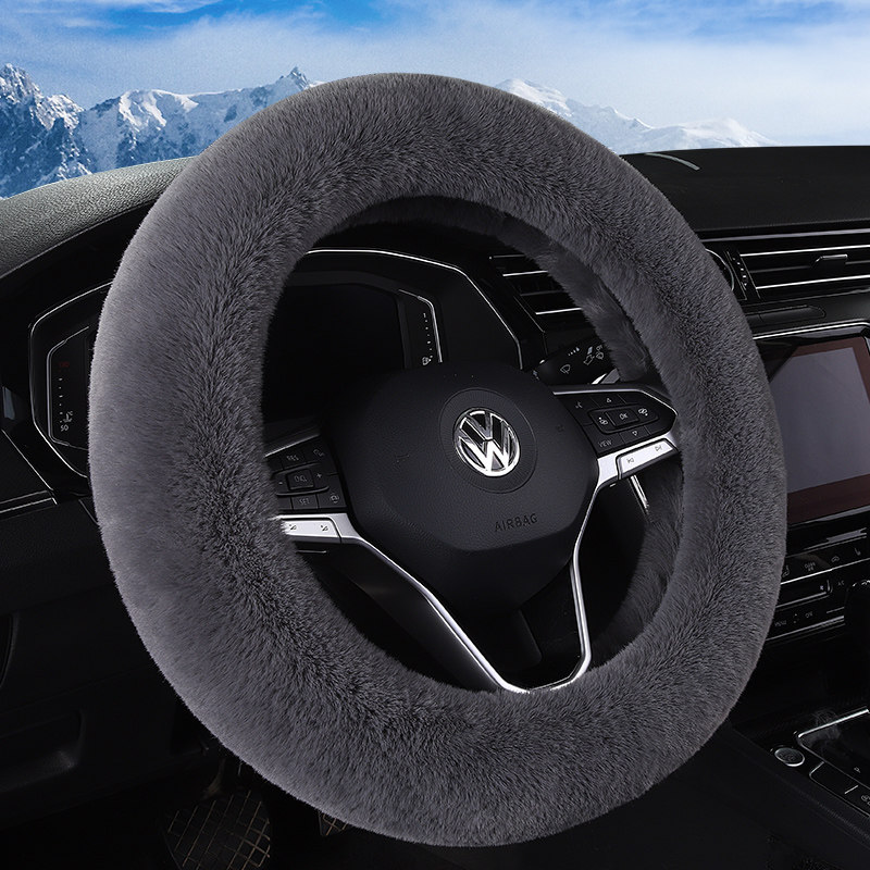 汽车方向盘套冬季短毛绒把套通用型38防滑朗逸男女冬天保暖把套