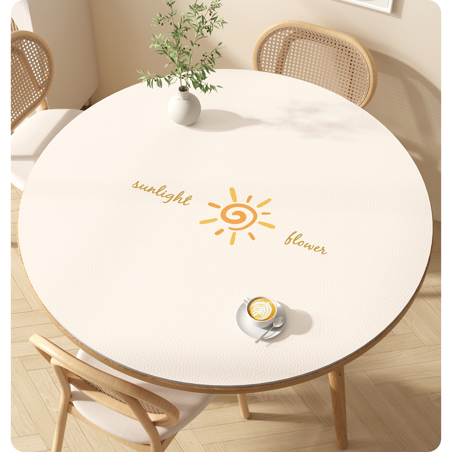奶油风圆桌桌垫防水防油防烫免洗高级感餐桌垫不透明皮革圆形桌布