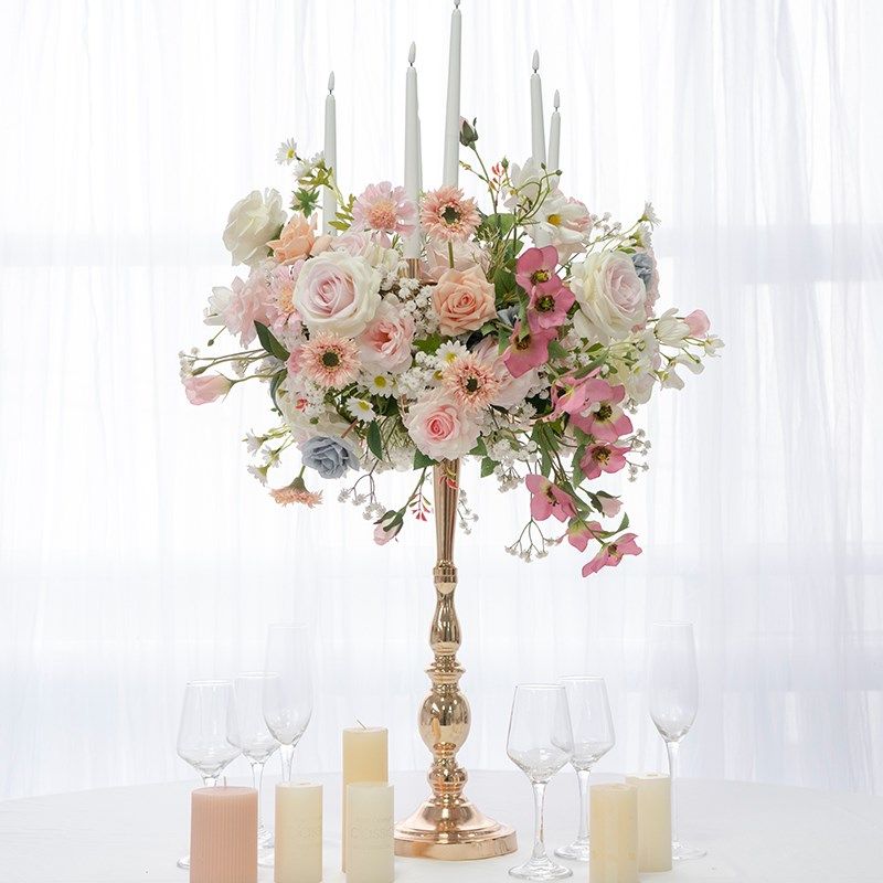 欧式家居装饰桌面烛台成品花艺摆件 婚礼KTV酒吧橱窗布置仿真假花,家居饰品,桌面摆件,淘宝优惠券,粉丝福利购,淘宝优惠卷