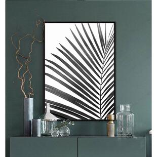 北欧斑子马叶树叶装饰画组合黑搭配沙发床斑马叶子船头挂画客厅白