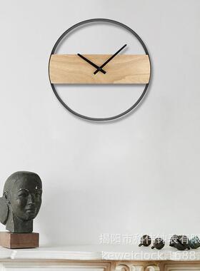 日式木P2204制创意简厅约质铁艺木挂钟客表钟家用石英时钟时尚挂