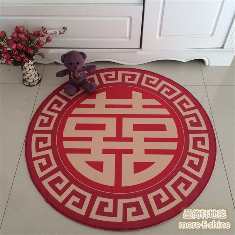 结婚新房婚庆红色喜字中式圆形地毯现代家用卧室电脑转椅吊篮薄垫