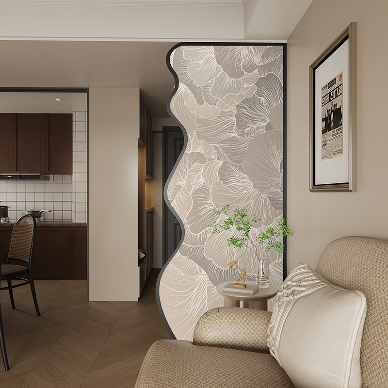 法式奶油风顶天立地不锈钢屏风隔断客厅入户遮挡玄关卧室装饰座屏