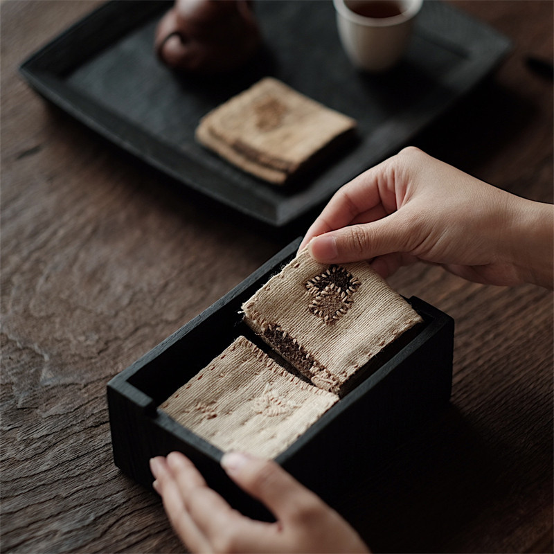 独立设计款野生柞蚕丝拼布刺子补丁茶巾茶垫 一块古着茶布的养成