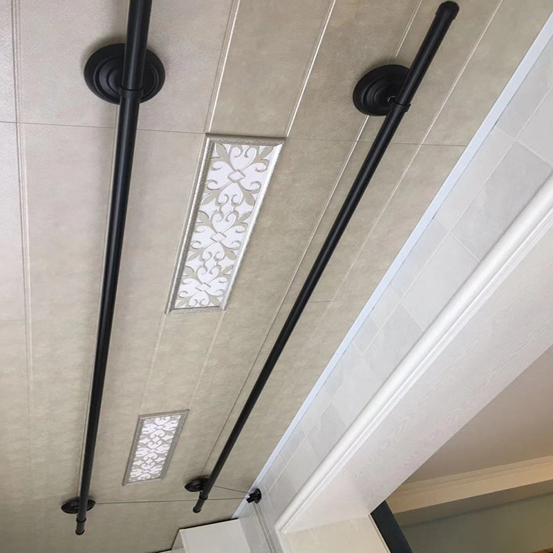 黑色晾衣架升降手摇自动杆晾衣杆安装阳台晒衣架简洁家用凉衣架