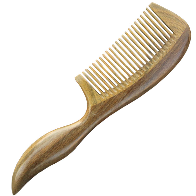 天然绿檀木梳子 檀香梳 防静电 密齿直顺发梳 礼盒装特大号23厘米