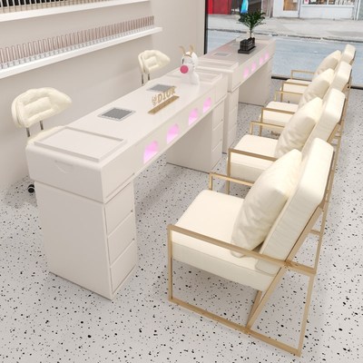 铁叮当奶油风美甲桌椅套装组合带烤灯吸尘器插座美甲台做皮耐脏