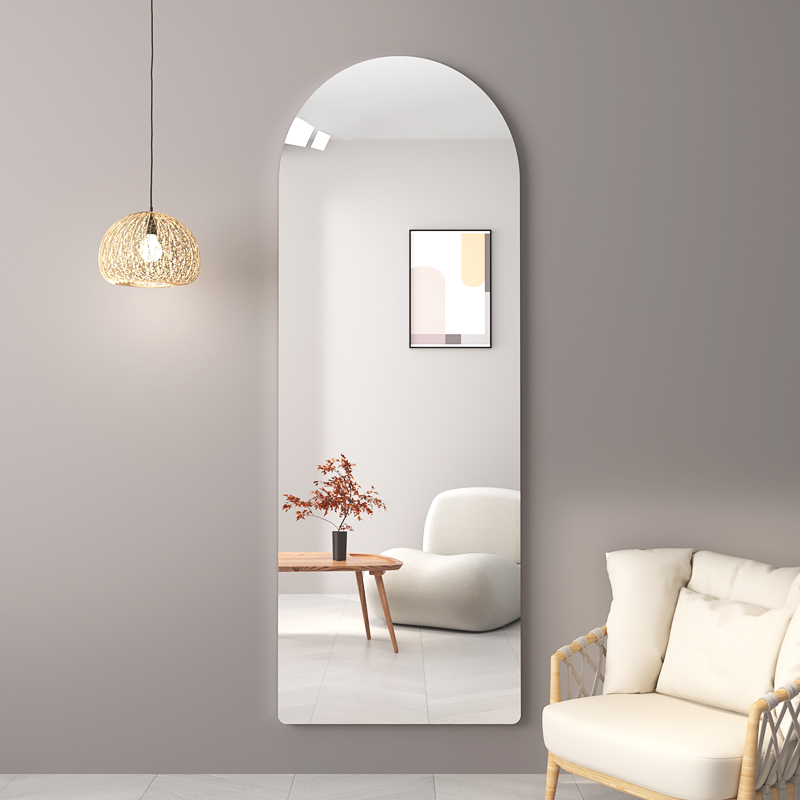 无框穿衣镜全身壁挂镜子贴墙自粘挂墙上免打孔粘贴拱形试衣镜家用