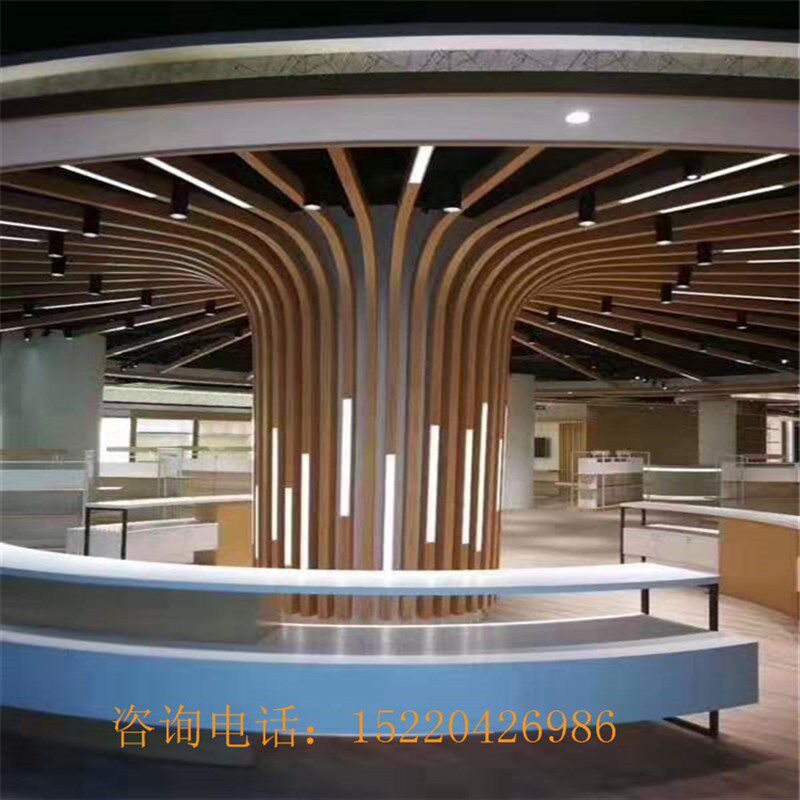 定制型材方管滚弧艺术吊顶异型装饰立面仿铝树造型鸟笼开口灯带槽