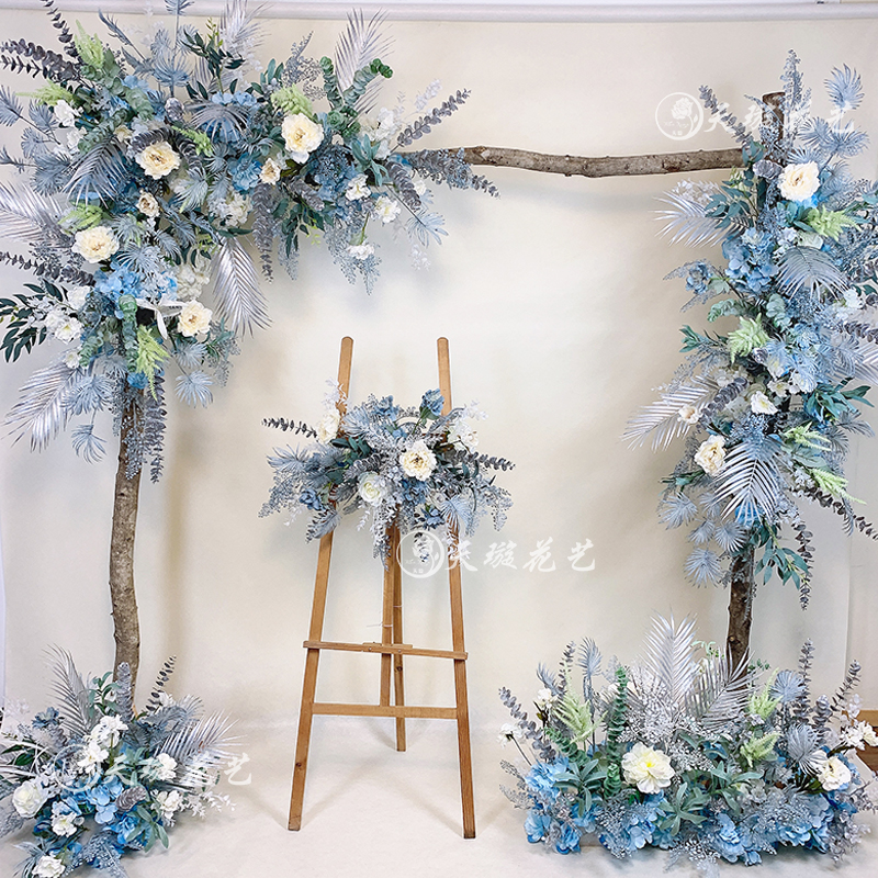 蓝白银色仿真角花艺装饰品室内壁挂摆件田园家居落地植物婚庆道具