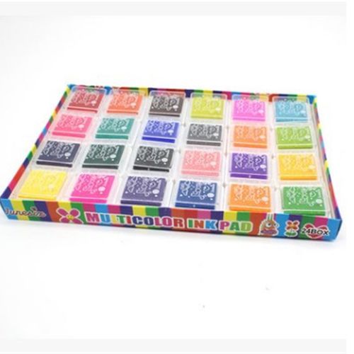 3x3cm儿童手指画彩色印泥套装24色DIY手指画颜料印泥印台 A515