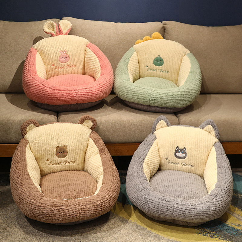 蒲团坐垫沙发垫坐靠一体垫抽条绒儿童座垫半包围飘窗屁垫懒人软垫