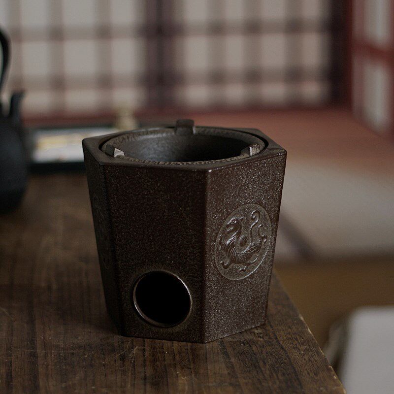 古风茶道铸铁炭炉四圣兽围炉煮茶炉木碳炉子功夫茶具风炉火钵凉炉
