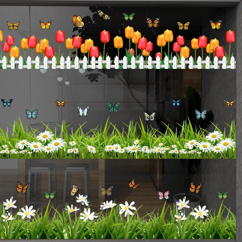 商超门店银行玻璃门橱窗墙角踢脚板装饰透明创意自粘防水贴画墙贴