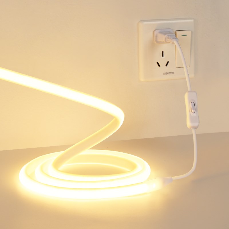 110v伏led灯带自粘COB插电款带开关卧室床头长条超亮氛围软灯条