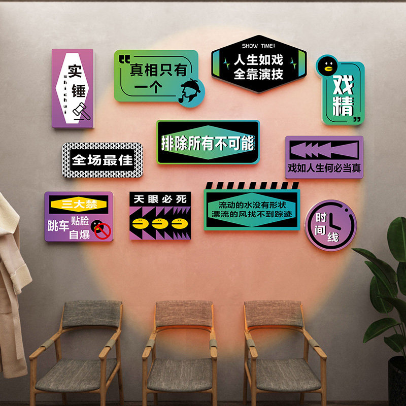 桌游剧本杀店墙面装饰画烧脑推理社主题挂画密室逃脱背景墙装饰品