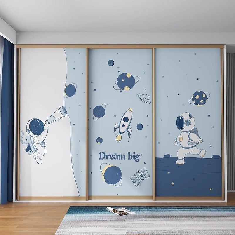 儿童房推拉门衣柜贴纸柜子柜门翻新改造玻璃移门高级自粘贴膜遮丑