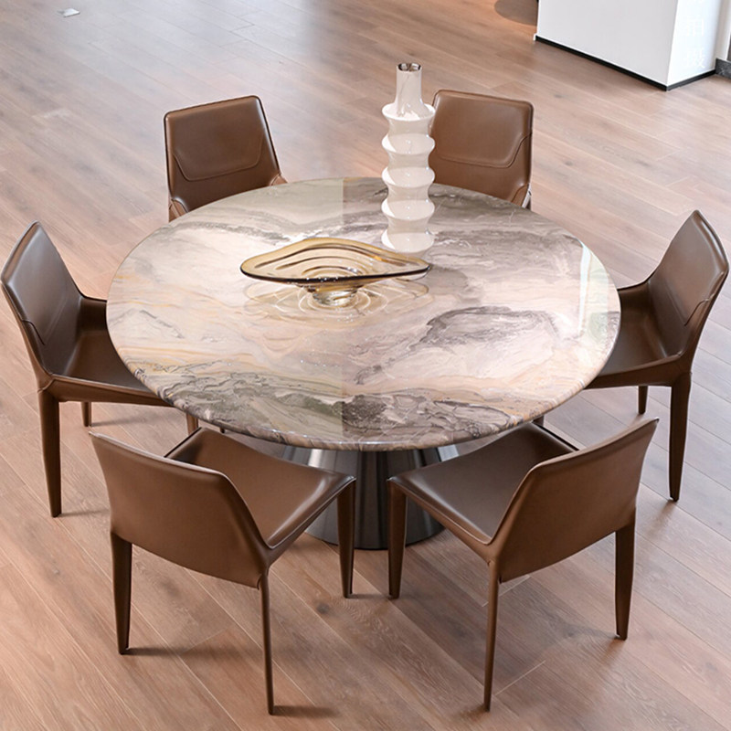 威尼斯棕奢石餐桌椅圆桌组合现代简约小户型吃饭大理石圆形餐桌