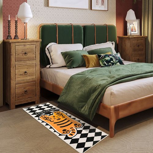 老虎地毯卧室可爱简约黑白格儿童房间床边毯长条毛绒床前飘窗地垫