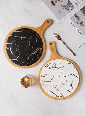 盘大理石陶瓷餐披萨牛排盘具西ILJ餐后厨纹摆台