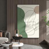 现代轻奢艺客厅抽玄关S 932装 饰画橄榄绿色象线条落术背景墙壁地