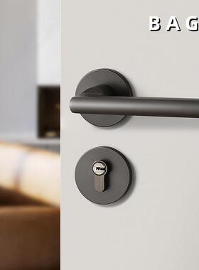 灰色门拉丝灰门锁黑色室内门卧室房门锁间木门锁具简约分体锁磁锁