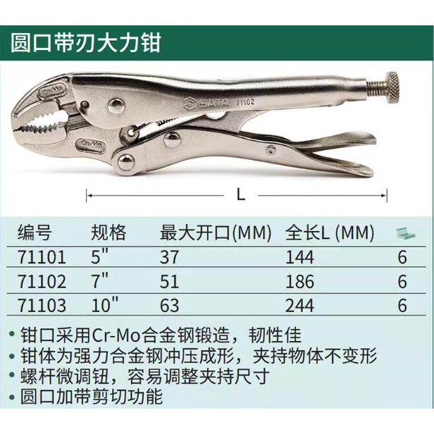 世达圆1口刃大钳7101-带71102-71力1无品牌/03铬钼钢强力大力钳子