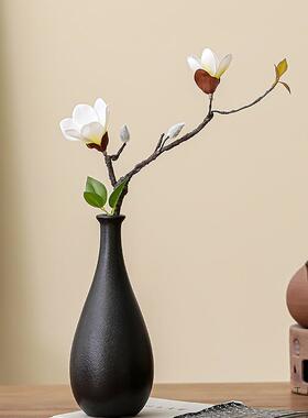 中式古黑色陶F9799S5H瓷小花瓶厅桌面干装饰摆客件茶几禅意插花复