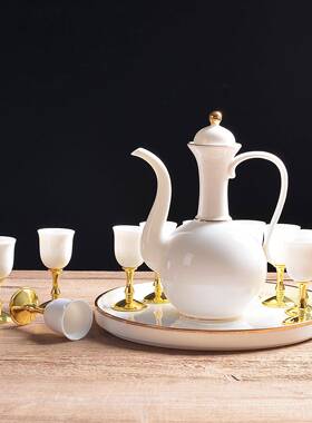 复古羊脂玉陶瓷酒具套白酒壶酒杯酒分器酒BSH厂一壶10杯装烈酒LOG