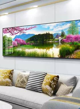 绿色山水客厅装沙饰画背景墙树画田XWE园风景画餐发厅卧室挂画阳