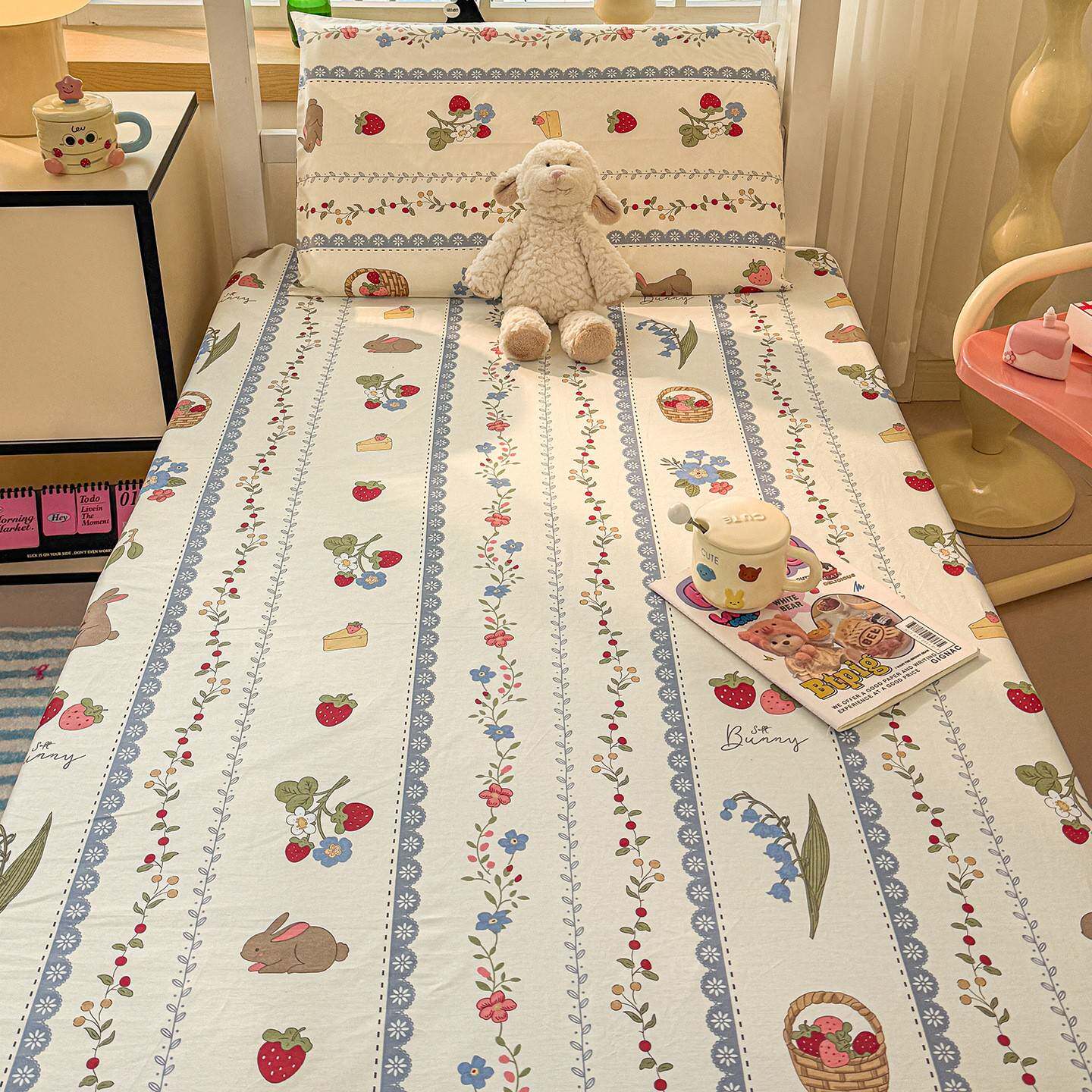 褥FIA舍拉链款六面全包纯棉床垫套9x109宿0床笠学生单人子套