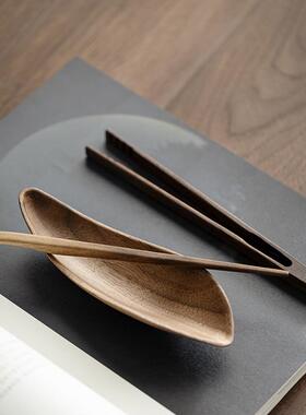 叶茶北美则胡桃木手工赏茶一荷茶实木茶拨71387夹茶道六君子茶具