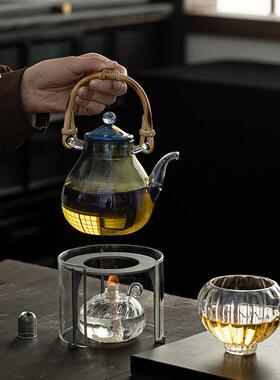 厅说酒卷85195尾棱灯纹玻璃煮茶器精灯温茶器现代茶器可带支架盖