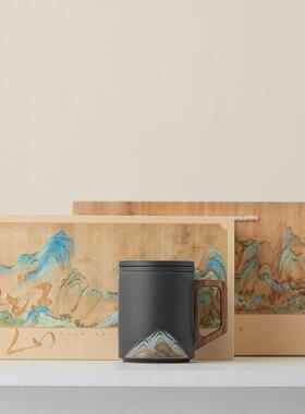 金澜江山茶杯大容量陶瓷茶离水分泡过滤茶杯办公JHY室父亲定节log